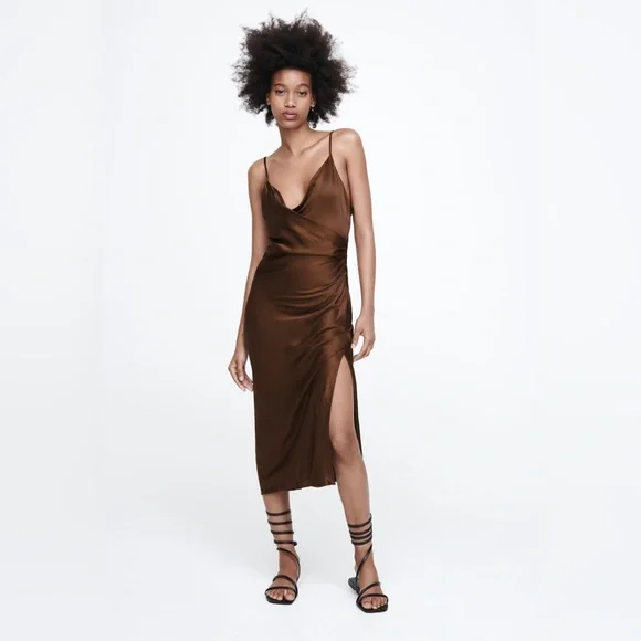 Zara Satin Effect Midi Dress - Picture 1 of 3